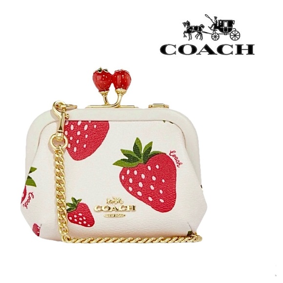 Rare! 🍓Coach Nora Kisslock Card Case Crossbody Chalk & Wild Strawberry + COA🍓 - Picture 13 of 13